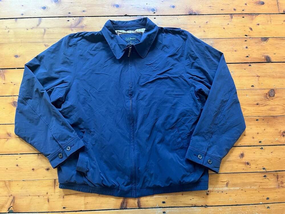 LL Bean Blue Plaid Lined Full Zip Harrington 90s Bomber Jacket XL